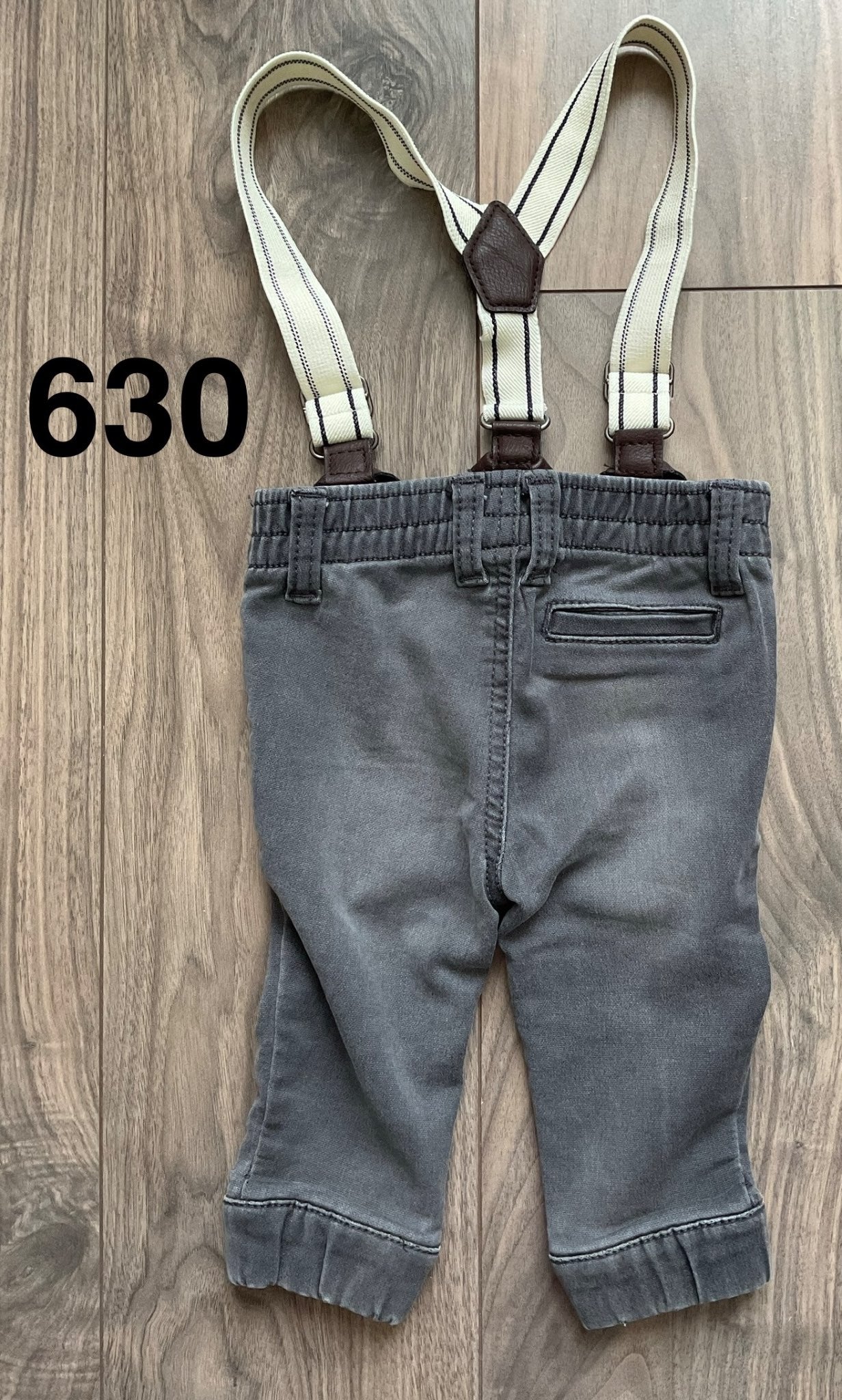 Grey Jeans With Suspenders 3-6 Months, Kids 6 Month (3-6M)