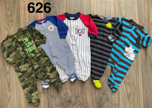 Baby Boy Sleepers - 5 pair, camo, stripes 0-3 Months, Kids 3 Month (0-3M)