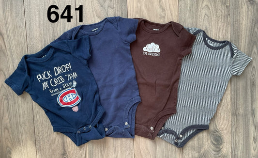 Montreal Canadiens, Navy Blue, Brown, Stripe Onesies 4pc 6 Months, Kids 6 Month (3-6M)