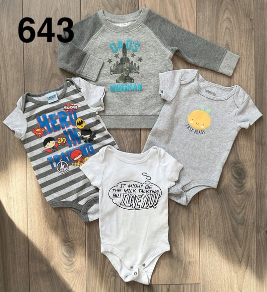 Onesies and Sweatshirt, Superheroes, I Love You, Easy Peasy 6-12 Months and Wingman 4pc, Kids 9 Month (6-9M)
