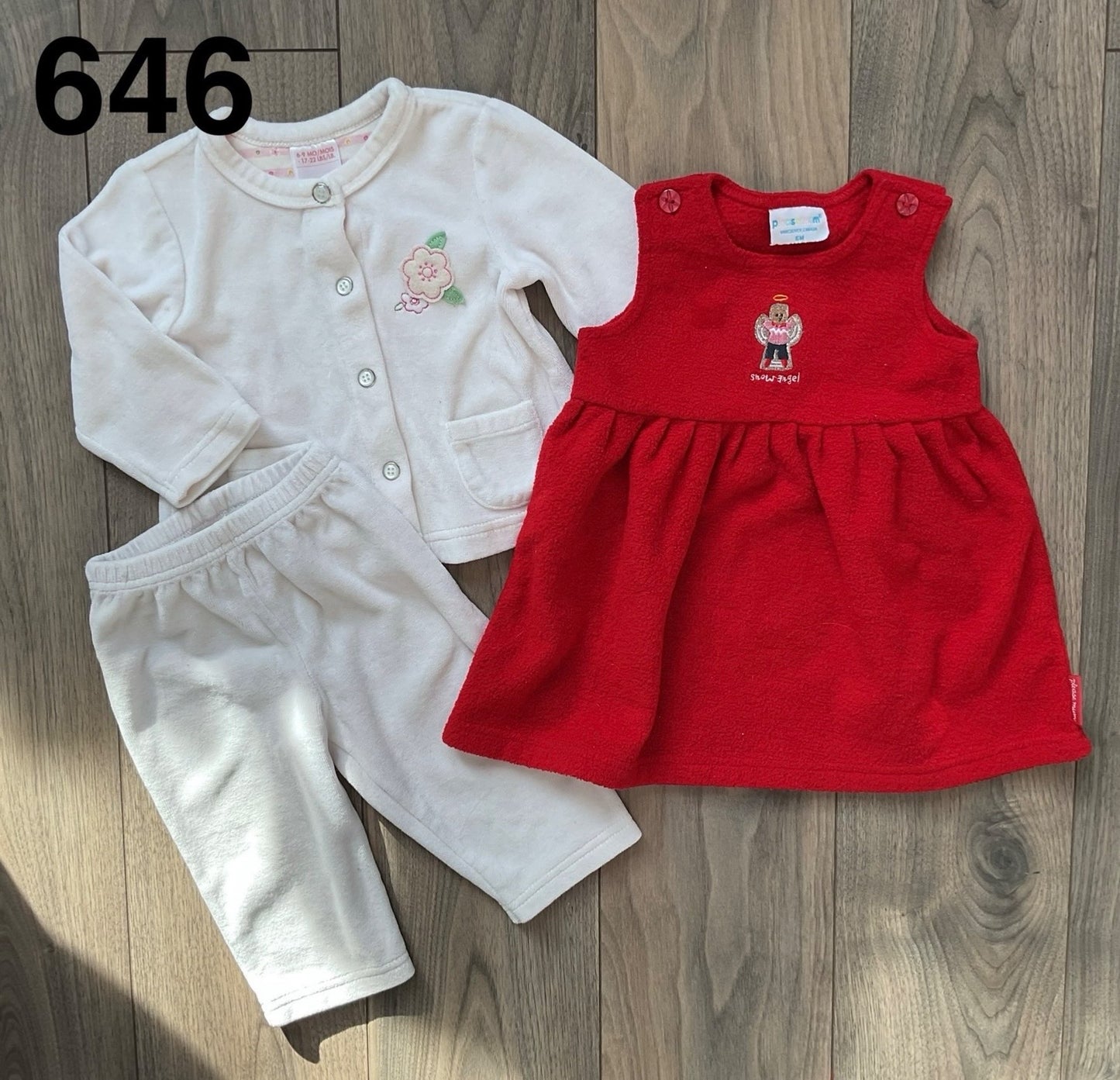 Baby Girls Fleece Red Dress, White Velour Outfit 6-9 Months, Kids 6 Month (3-6M)