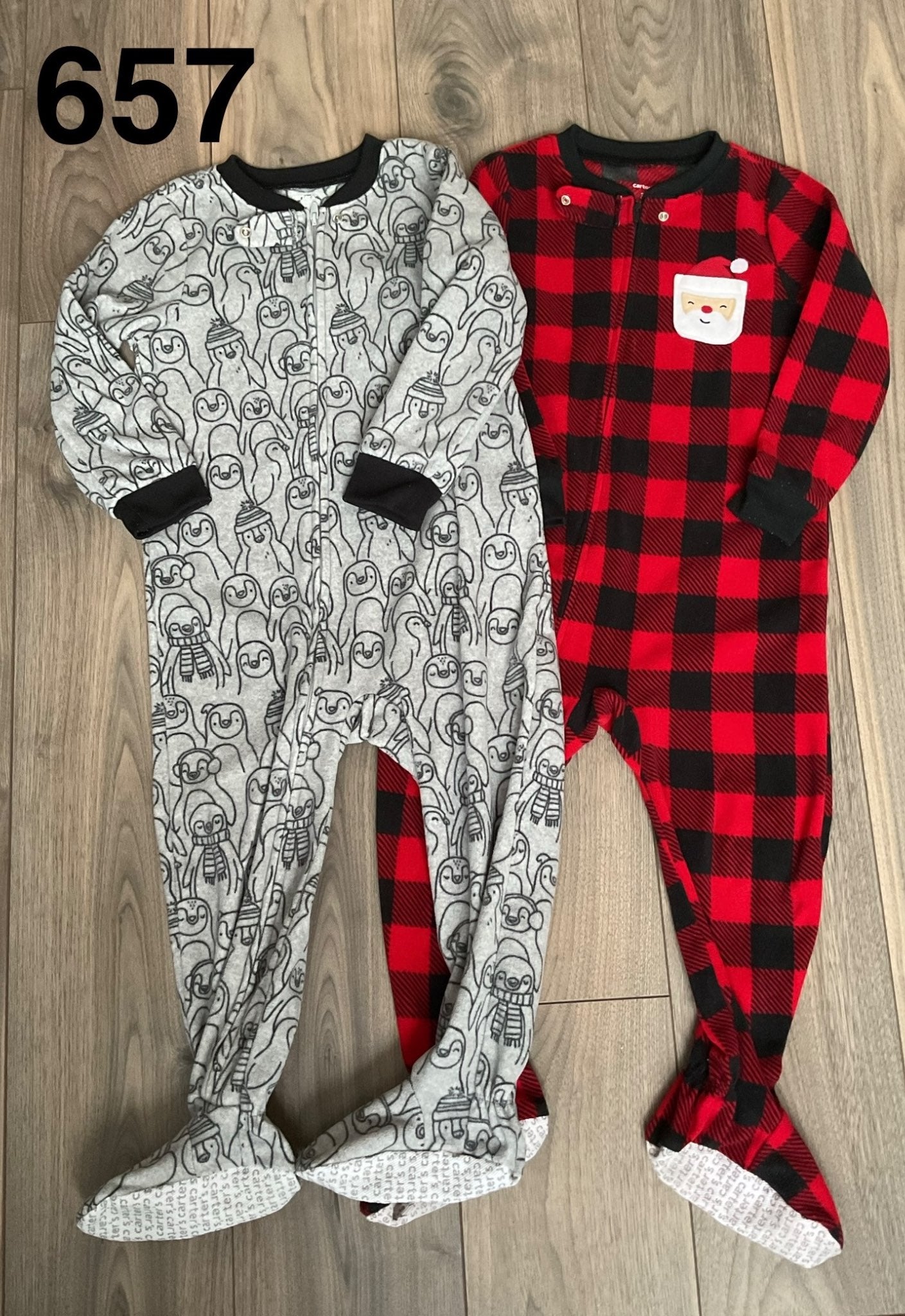 Fleece Sleeper - Grey Penguins, Red and Black Palid, Kids 3T