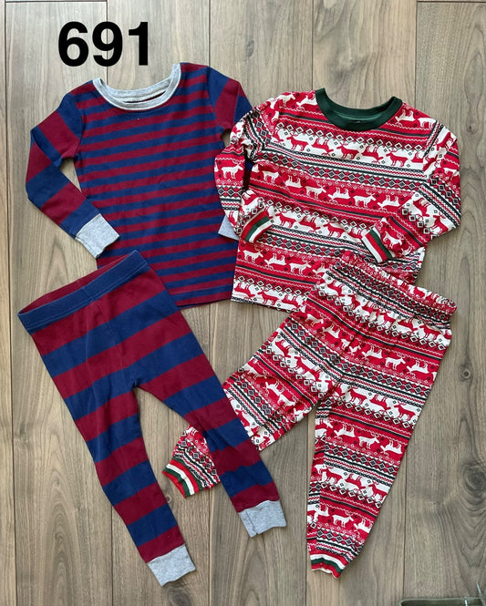 Christmas and Stripe Pajamas Size 2-3, Kids 2T