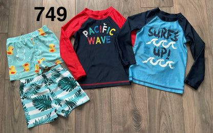 Boys Swimwear, 2 Longsleeve Swim Shirts and 2 Swim Shorts Size 2/3T, Kids 2T