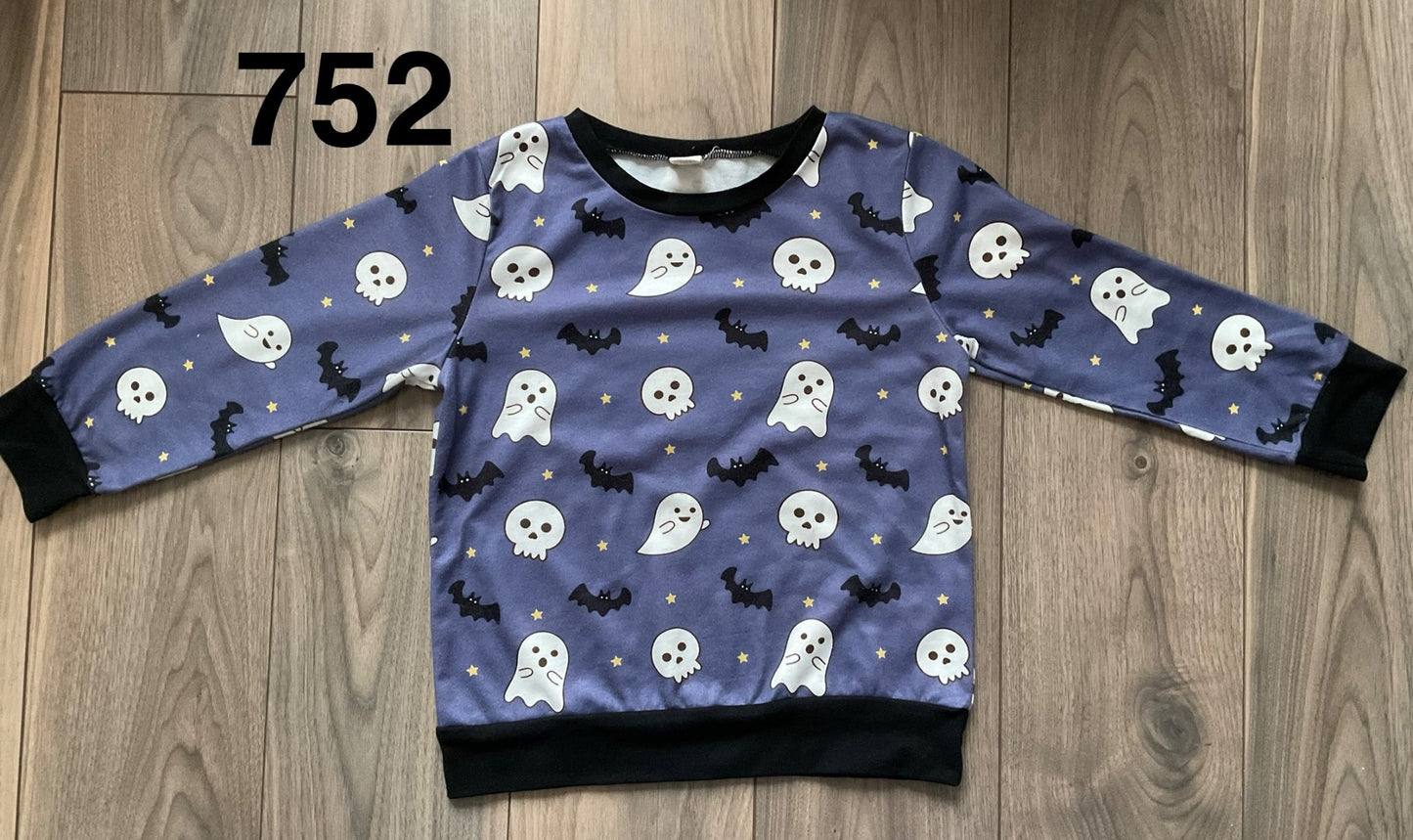 Halloween Tops, Black Skeletons and Purple with Ghosts, Size 4-5, Kids 4/4T