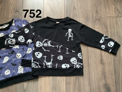 Halloween Tops, Black Skeletons and Purple with Ghosts, Size 4-5, Kids 4/4T