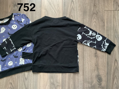 Halloween Tops, Black Skeletons and Purple with Ghosts, Size 4-5, Kids 4/4T