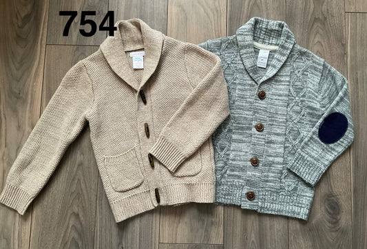 Boys Button Up Sweaters, Grey and Brown Size 4, Kids 4/4T