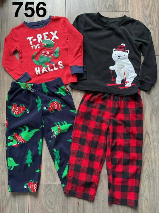 Boys 2 Piece Christmas Pajamas Size 4, Dinosaurs and Plaid 4T, Kids 4/4T