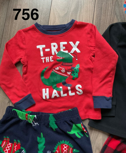 Boys 2 Piece Christmas Pajamas Size 4, Dinosaurs and Plaid 4T, Kids 4/4T