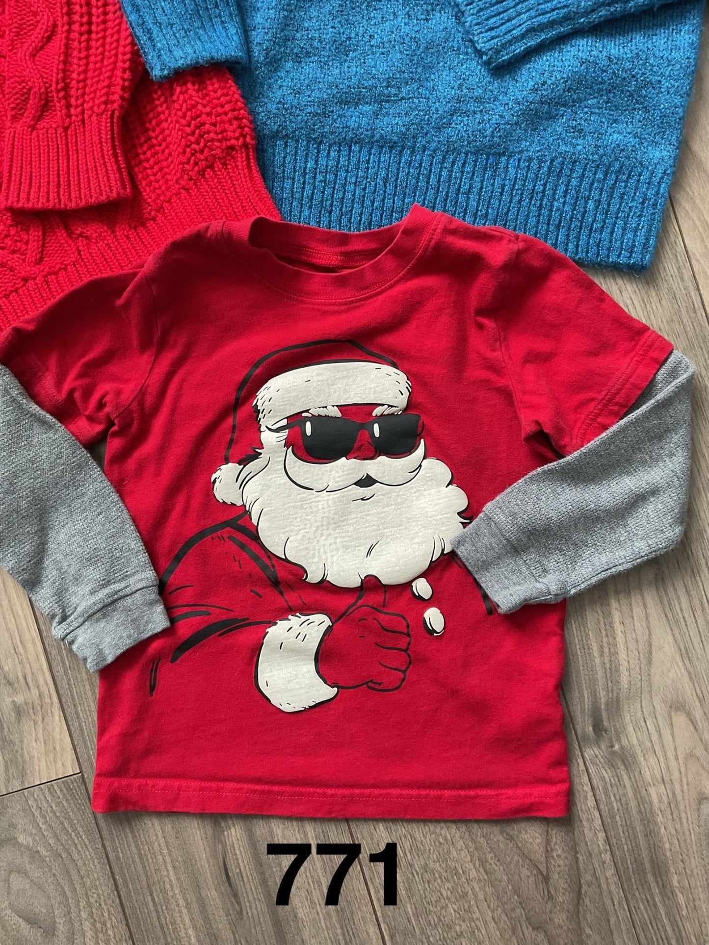 Boys Christmas Red Sweater, Blue Sweater and Red Shirt Size 3, Kids 3T