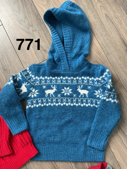 Boys Christmas Red Sweater, Blue Sweater and Red Shirt Size 3, Kids 3T