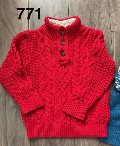 Boys Christmas Red Sweater, Blue Sweater and Red Shirt Size 3, Kids 3T