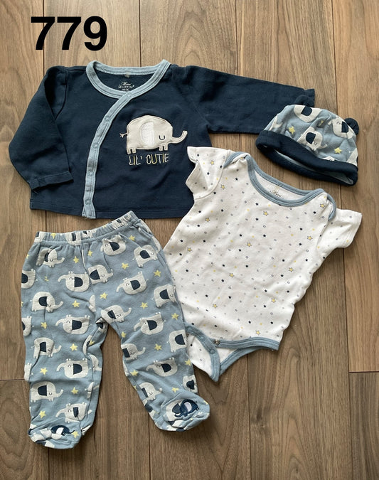 Baby Boy 4 Piece Set Elephants and Stars 6-9 Months, Kids 9 Month (6-9M)