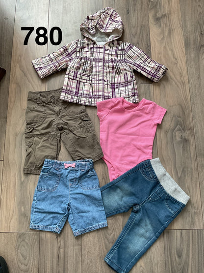 Baby Girls Bundle Rain Jacket 2 Jeans Shorts Onesie 12 Months, Kids 12 Month (9-12M)
