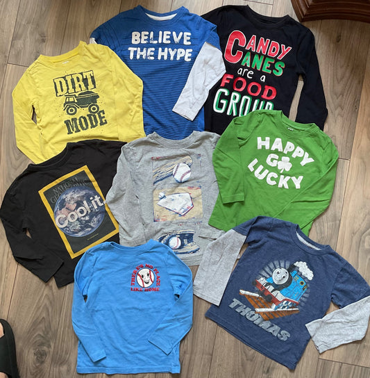 Boys Long Sleeve Bundle of 8 Size 4, Kids 4/4T