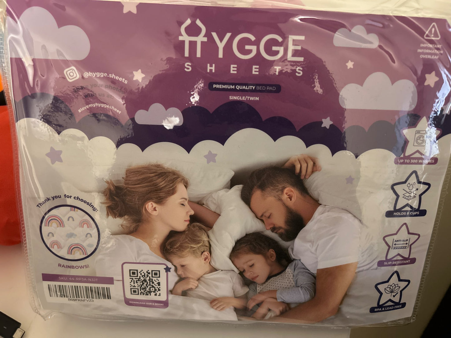 BNIB Hygge Sheets (Rainbow) Potty Training Mattress Pads for TWIN Bed -  100% Waterproof and Washable; Retails: $36.99