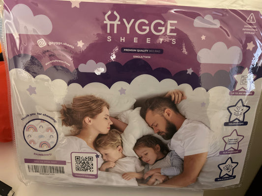 BNIB Hygge Sheets (Rainbow) Potty Training Mattress Pads for TWIN Bed -  100% Waterproof and Washable; Retails: $36.99