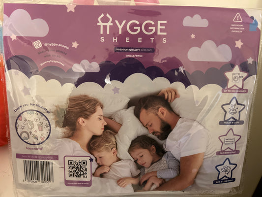BNIB Hygge Sheets (Unicorn) Potty Training Mattress Pads for TWIN Bed -  100% Waterproof and Washable; Retails: $36.99
