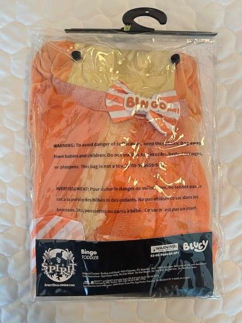BNIB Bluey (Bingo) Costume (3-4T); Retails: $39.99 USD, Kids 3T