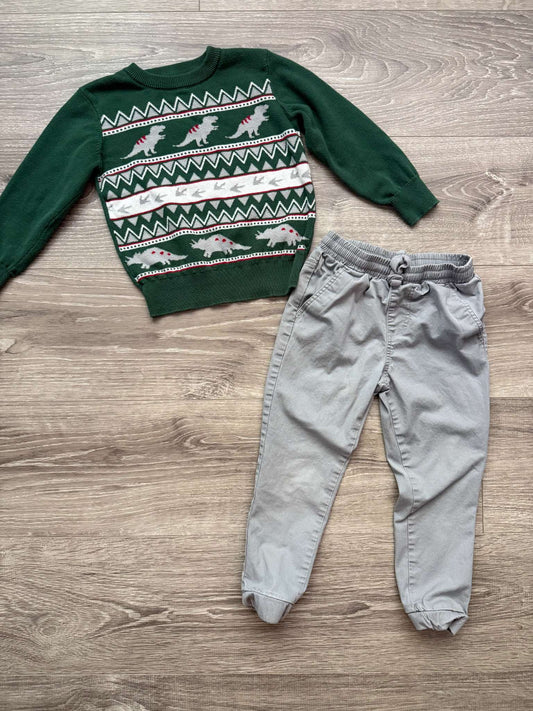 Holiday Dinosaur set 3T - *one repaired hole*, Kids 3T