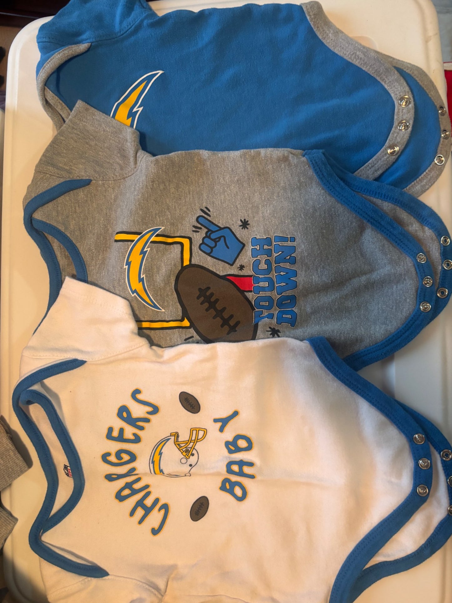 LA Chargers onesies, Kids 12 Month (9-12M)