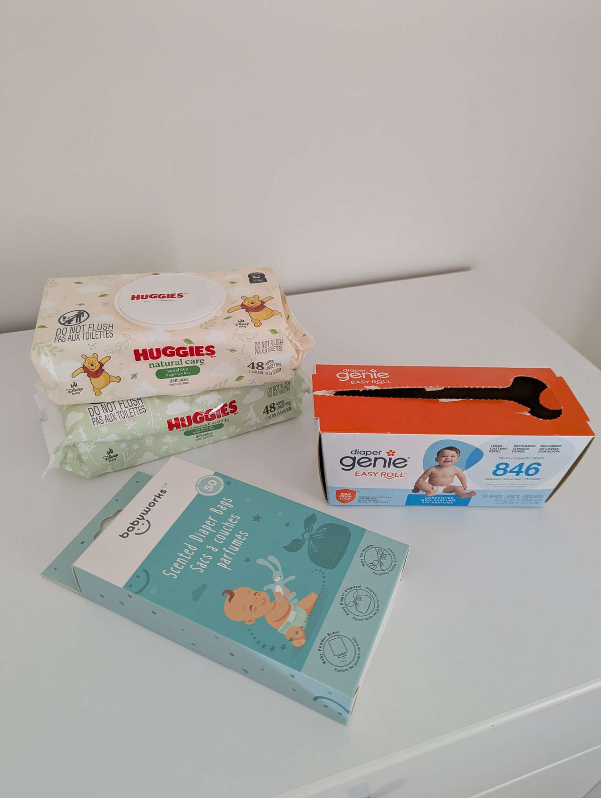 Bundle Diaper genie easy roll, Babyworks diaper bags, 2 Huggies wipes