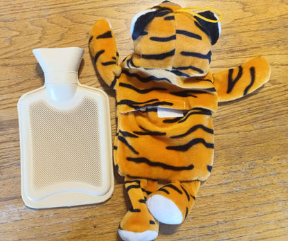 Hot Water Bottle with Plush Tiger Cover