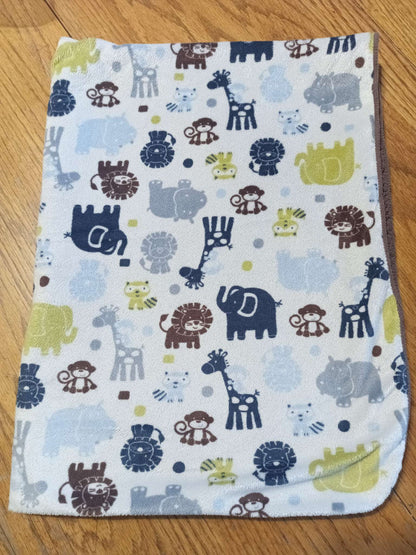 Carter's Minky Toddler/Baby Blanket - Blue Stripe & Jungle Animals