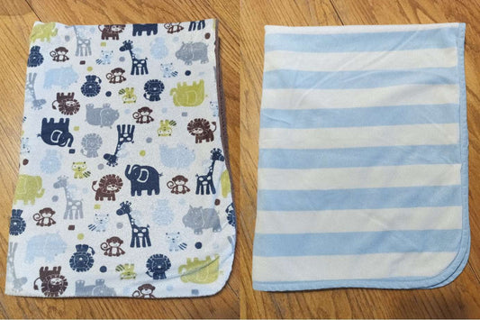 Carter's Minky Toddler/Baby Blanket - Blue Stripe & Jungle Animals