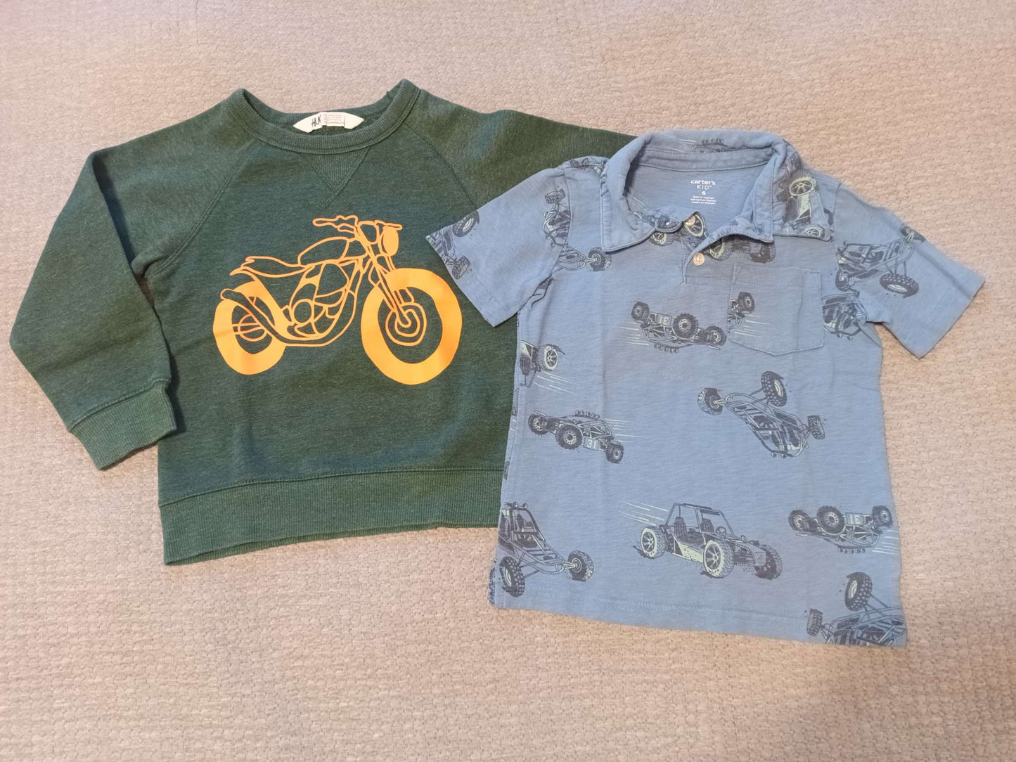 H&M Motorcycle Pullover + Carter's Dune Buggy Polo - size 6, Kids 6/6X