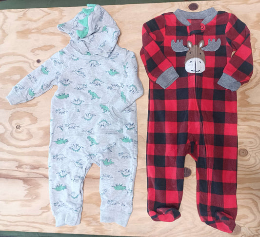 Carter's Fleece Sleeper & Dinosaur Romper - size 9 month, Kids 9 Month (6-9M)