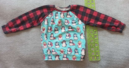 Small Shop/Handmade - Winter Penguins Raglan T-shirt - size 18-24 month, Kids 24 Month (18-24M)