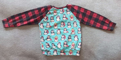 Small Shop/Handmade - Winter Penguins Raglan T-shirt - size 18-24 month, Kids 24 Month (18-24M)