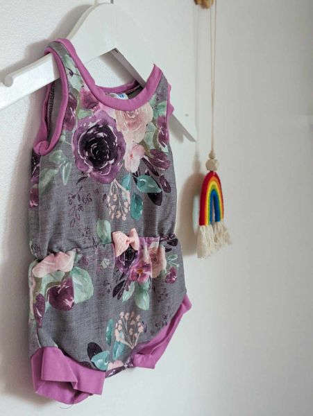 10 Tiny Toes Grey & Purple Floral Playsuit