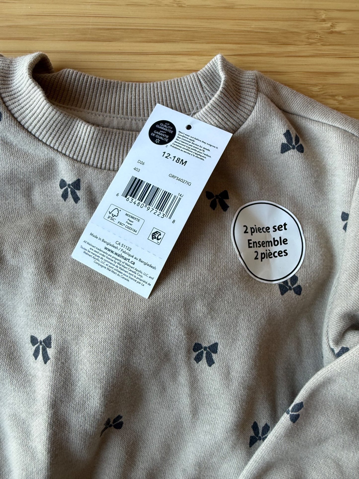 Neutral Bow Sweat Suit , Kids 18 Month (12-18M)