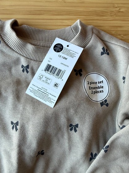Neutral Bow Sweat Suit , Kids 18 Month (12-18M)