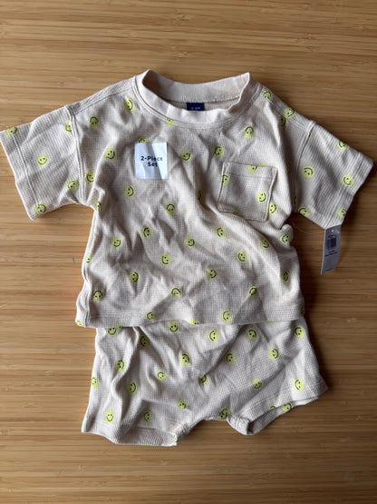 Old Navy Happy Face Waffle Short Set, Kids 18 Month (12-18M)