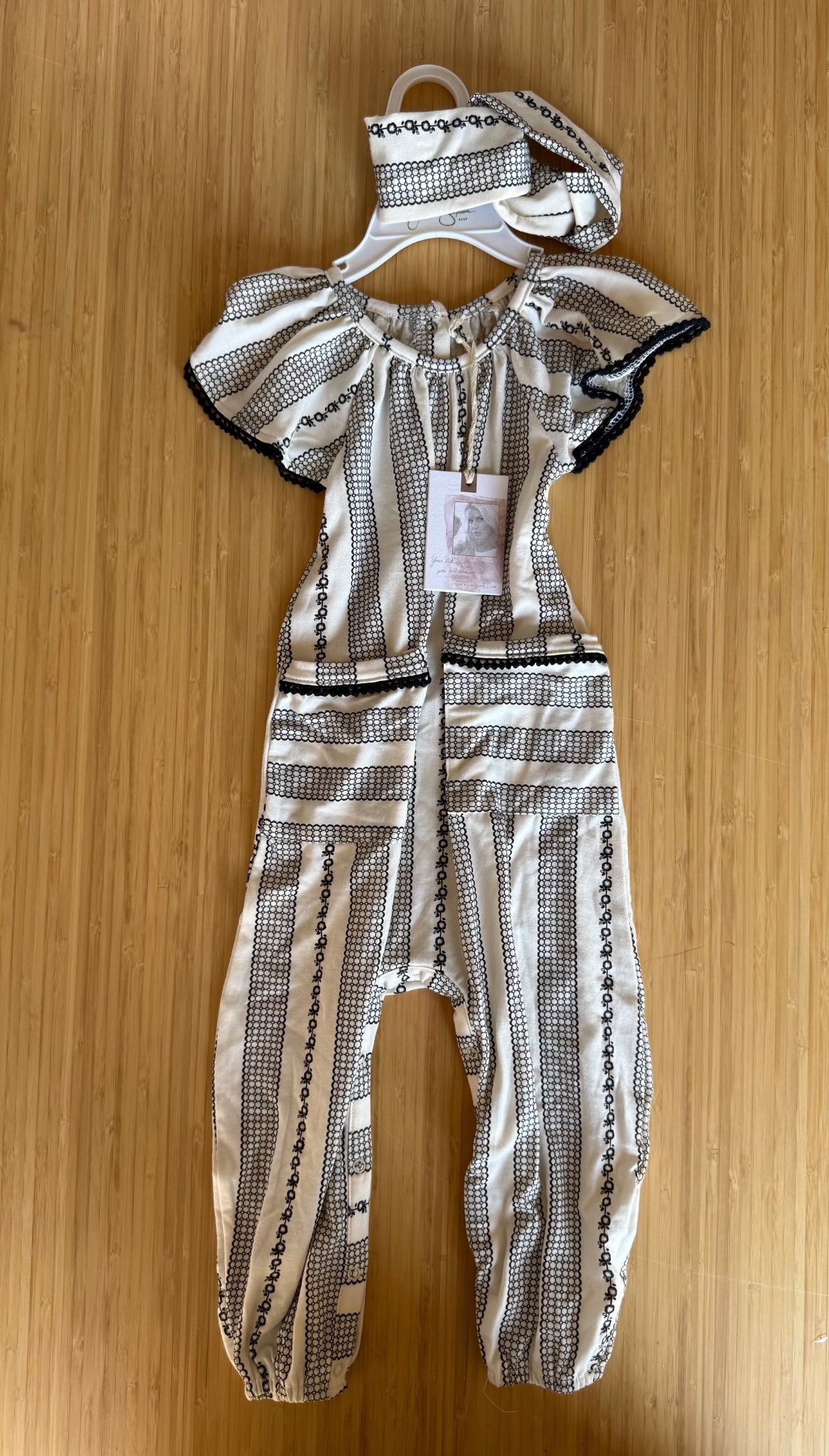 Jessica Simpson Black and White Romper with Headband, Kids 24 Month (18-24M)