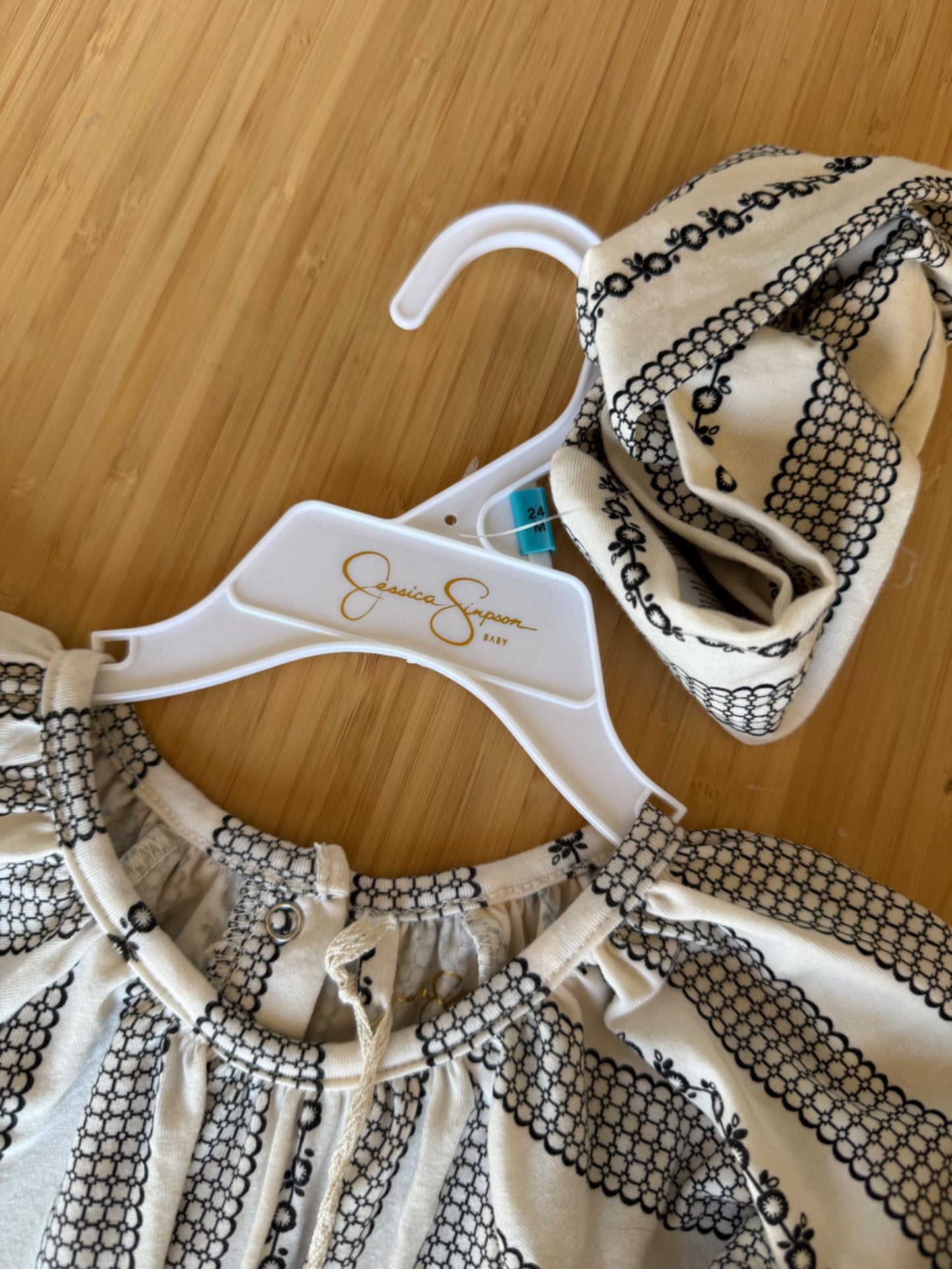 Jessica Simpson Black and White Romper with Headband, Kids 24 Month (18-24M)