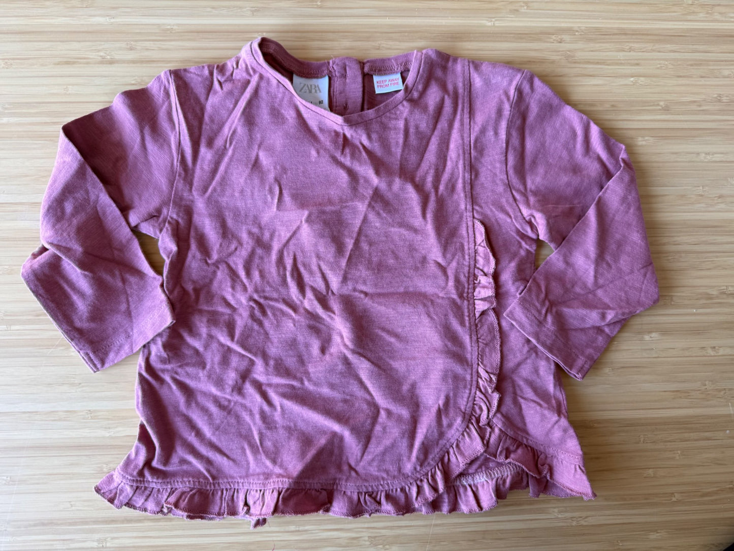 Zara Mauve Long Sleeve Ruffle Top, Kids 24 Month (18-24M)