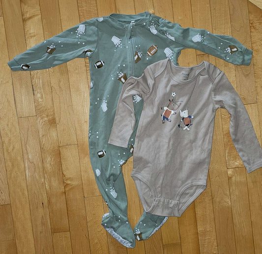Bundle of Boys Football Sleeper and LS Bodysuit 24m, Kids 24 Month (18-24M)