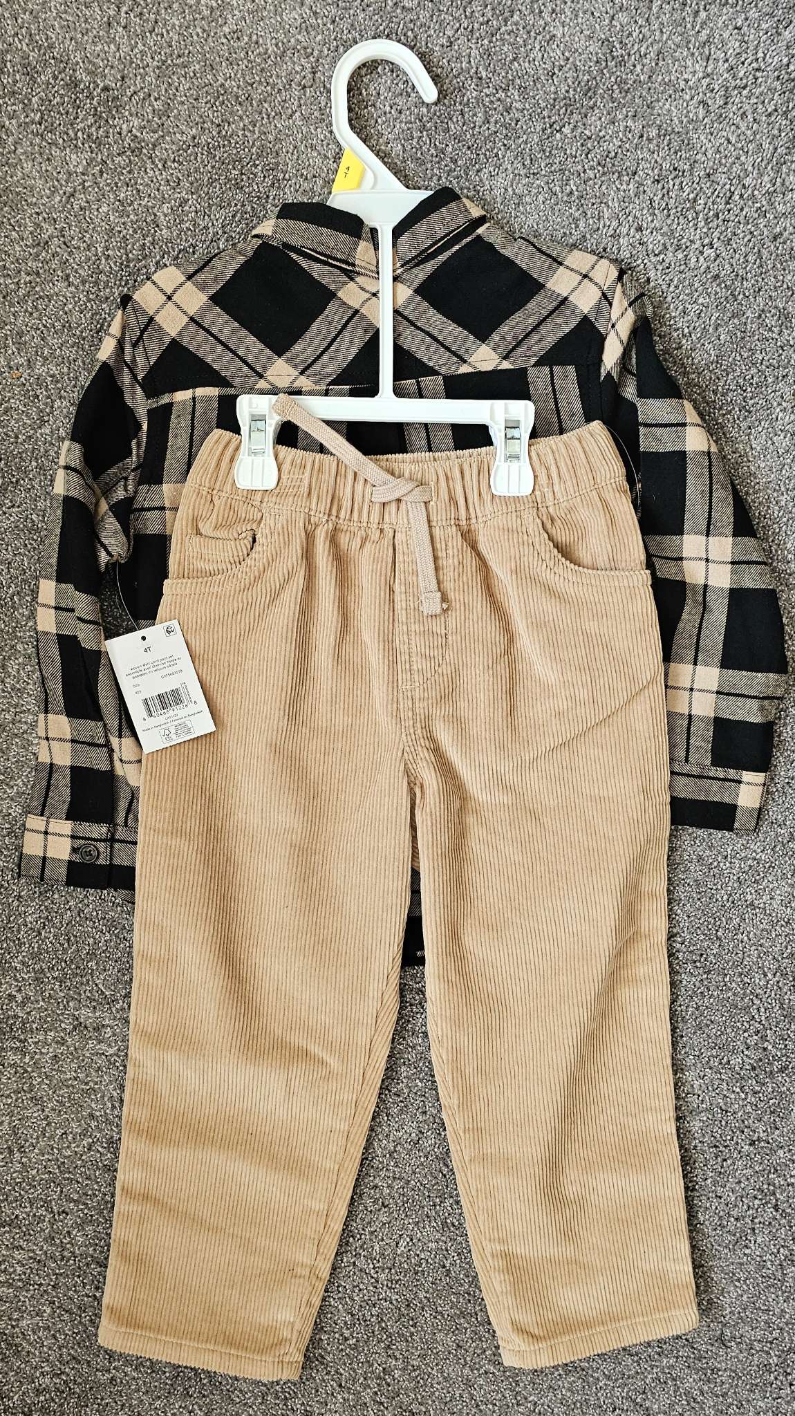 [NEW] 2-piece Plaid LS and Corduroy Pants Boys 4T, Kids 4/4T