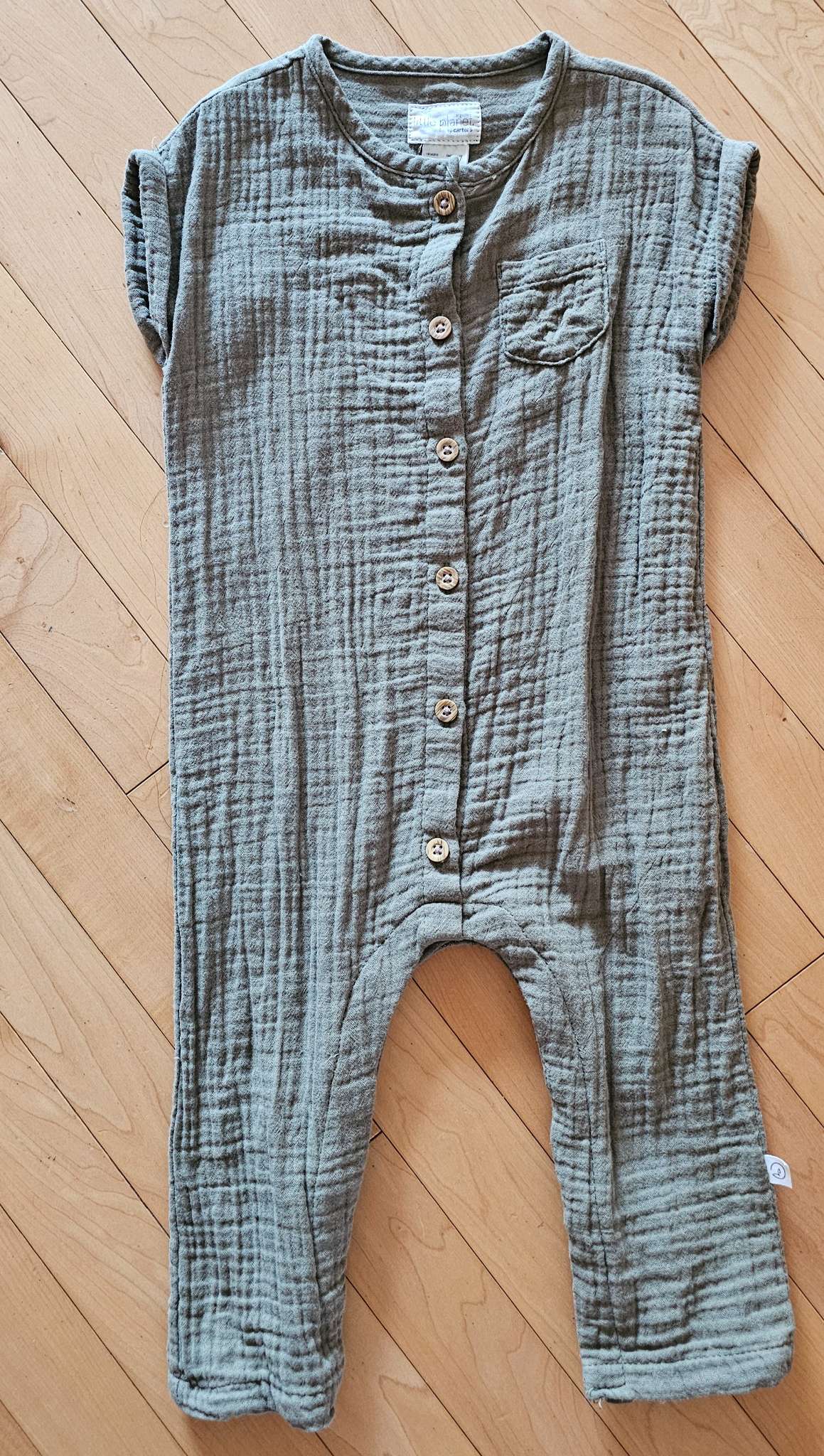 Sage Green Cotton Playsuit 12m Unisex , Kids 12 Month (9-12M)