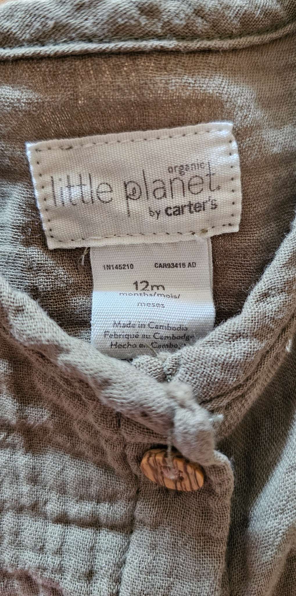 Sage Green Cotton Playsuit 12m Unisex , Kids 12 Month (9-12M)