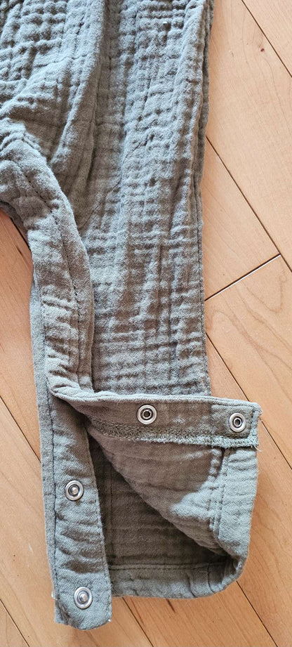 Sage Green Cotton Playsuit 12m Unisex , Kids 12 Month (9-12M)
