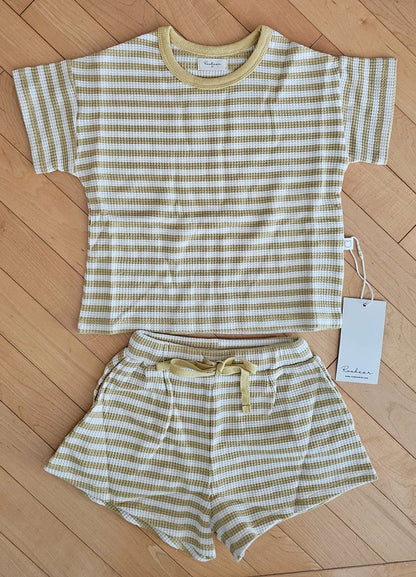 [NEW] 100% Cotton Striped Waffle Matching Set 2T Unisex, Kids 2T