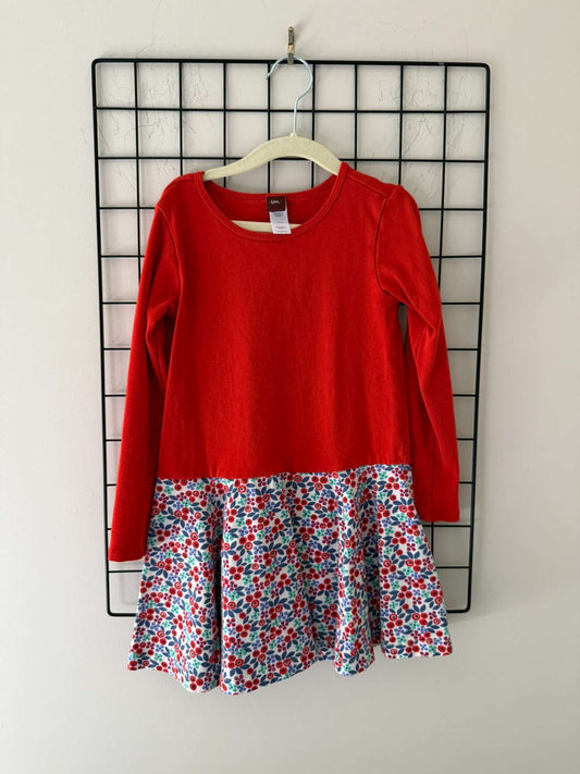 Tea Collection Red/Floral Dress, Kids 6/6X (extra small)