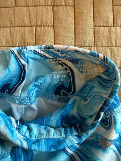 Girls Athletic Set Size XS (4-5) - Blue Marble Print Sports Bra & Leggings, Kids 4/4T