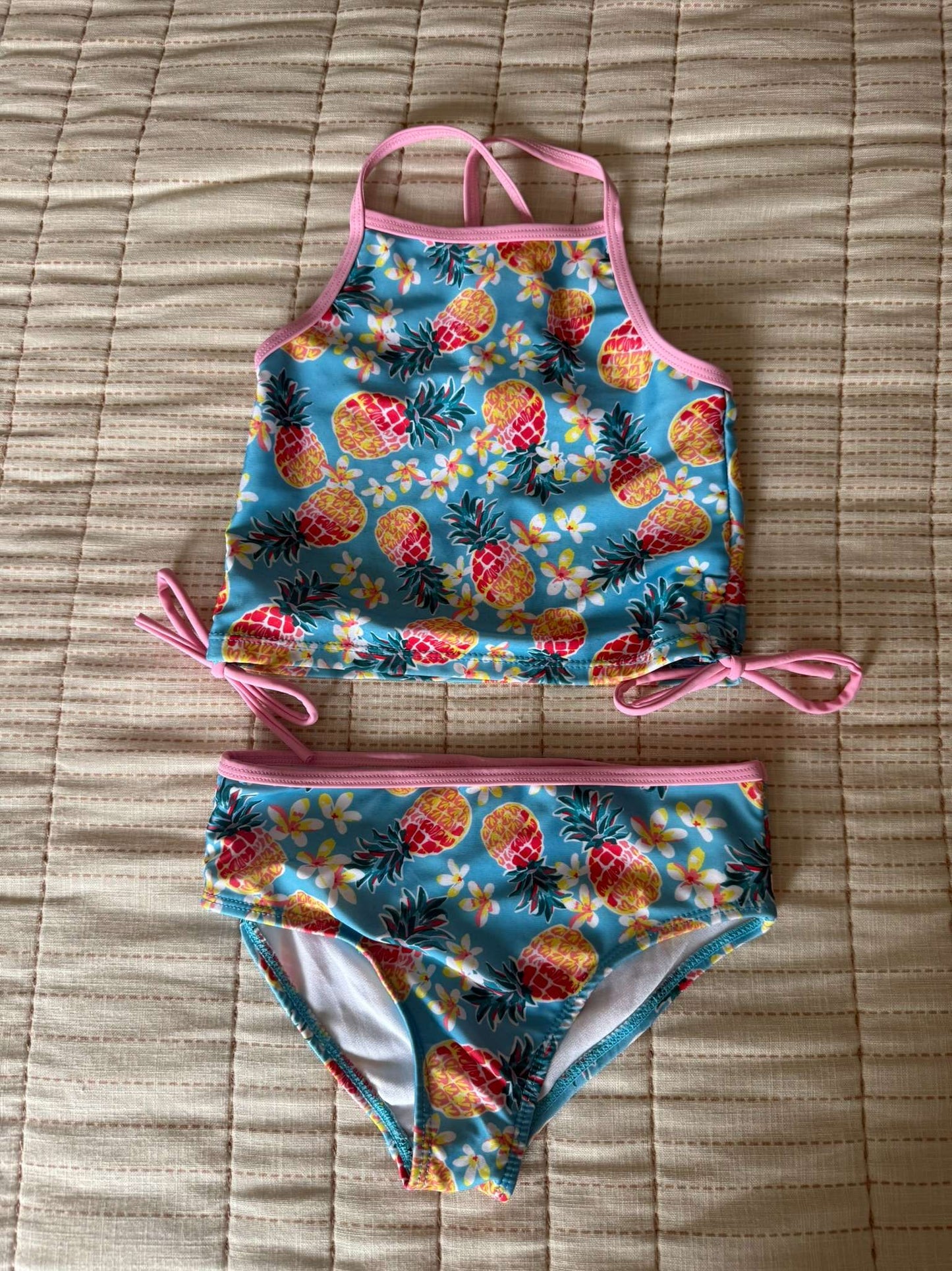 Tropical Pineapple Kids Bikini Set, Kids 6/6X